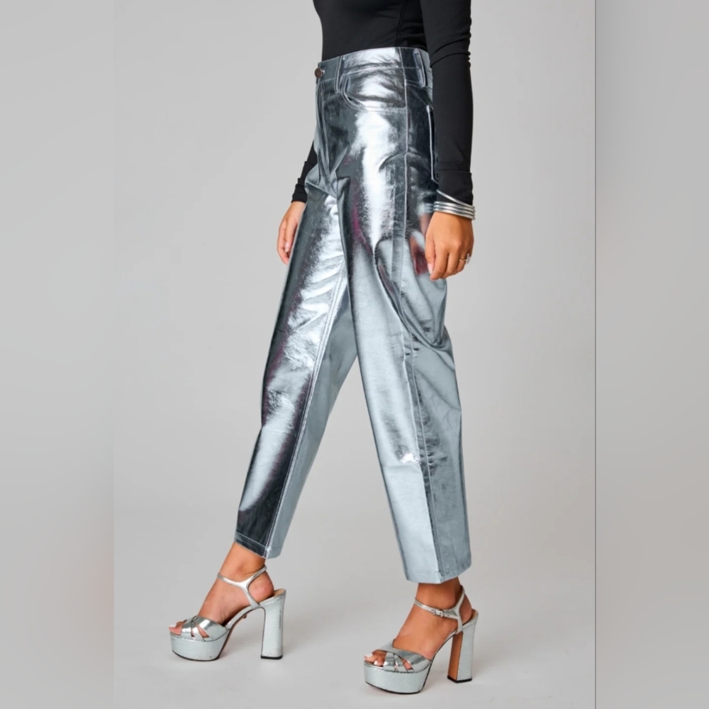 BuddyLove Travolta High-Rise Metallic Pants - Silver